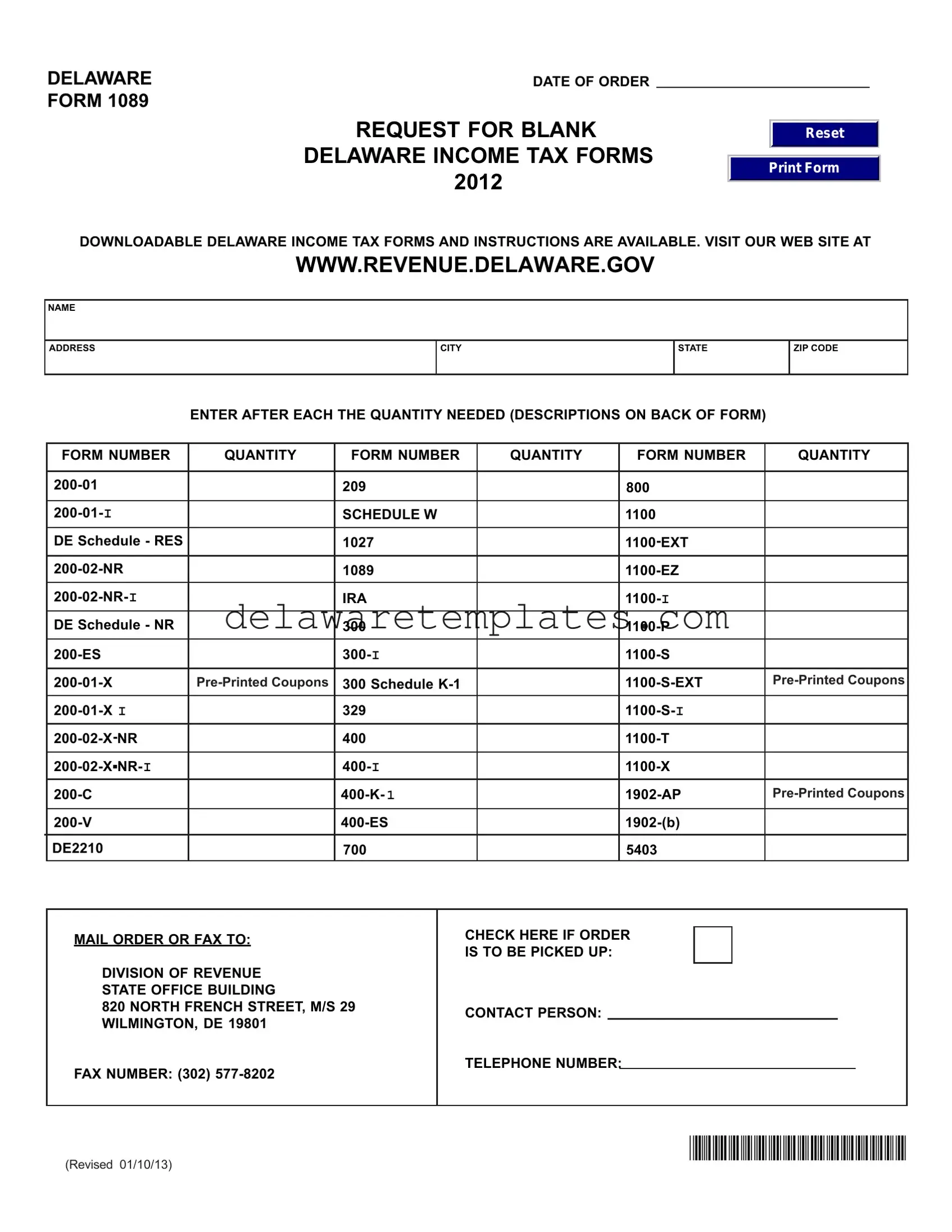 Fill a Valid Delaware 1089 Form