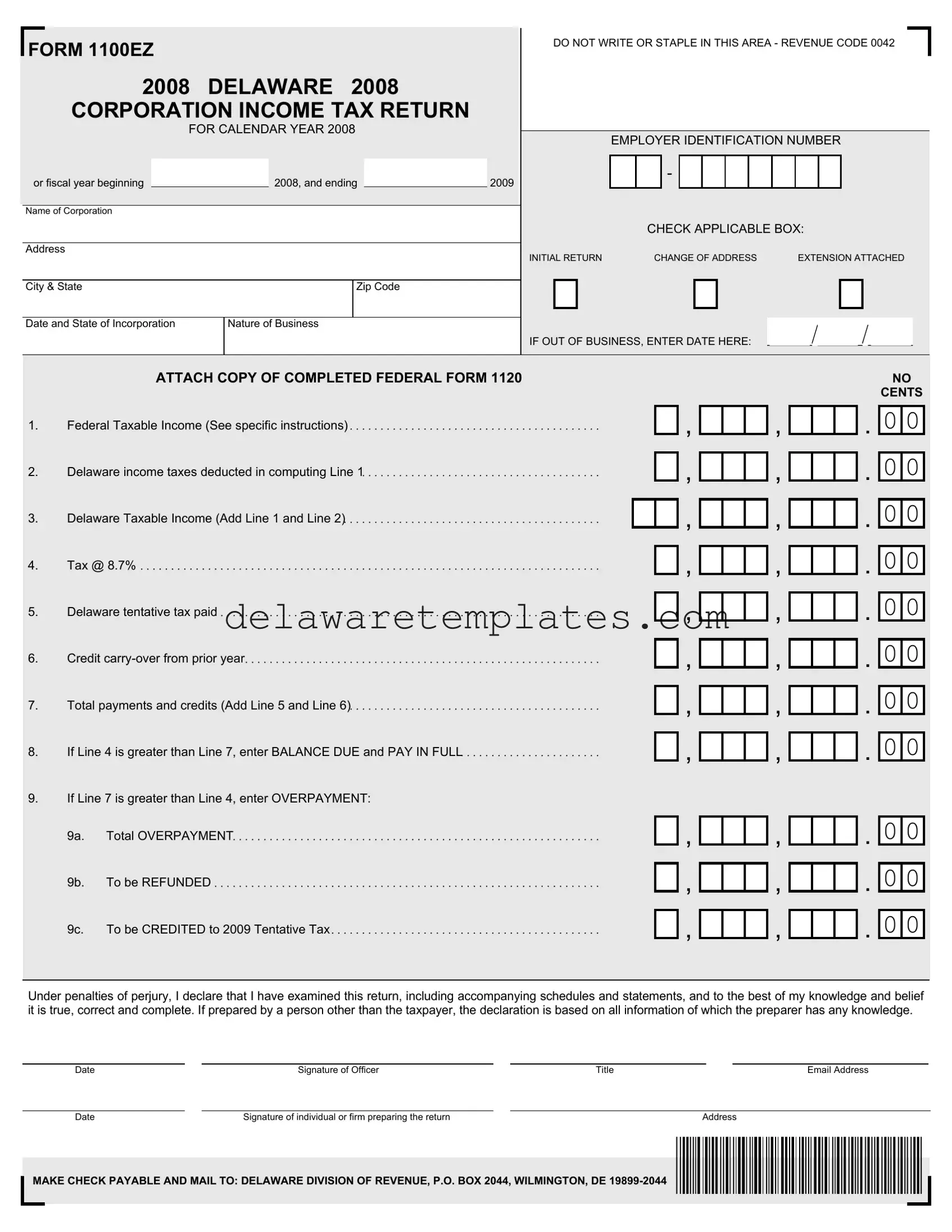 Fill a Valid Delaware 1100Ez Form