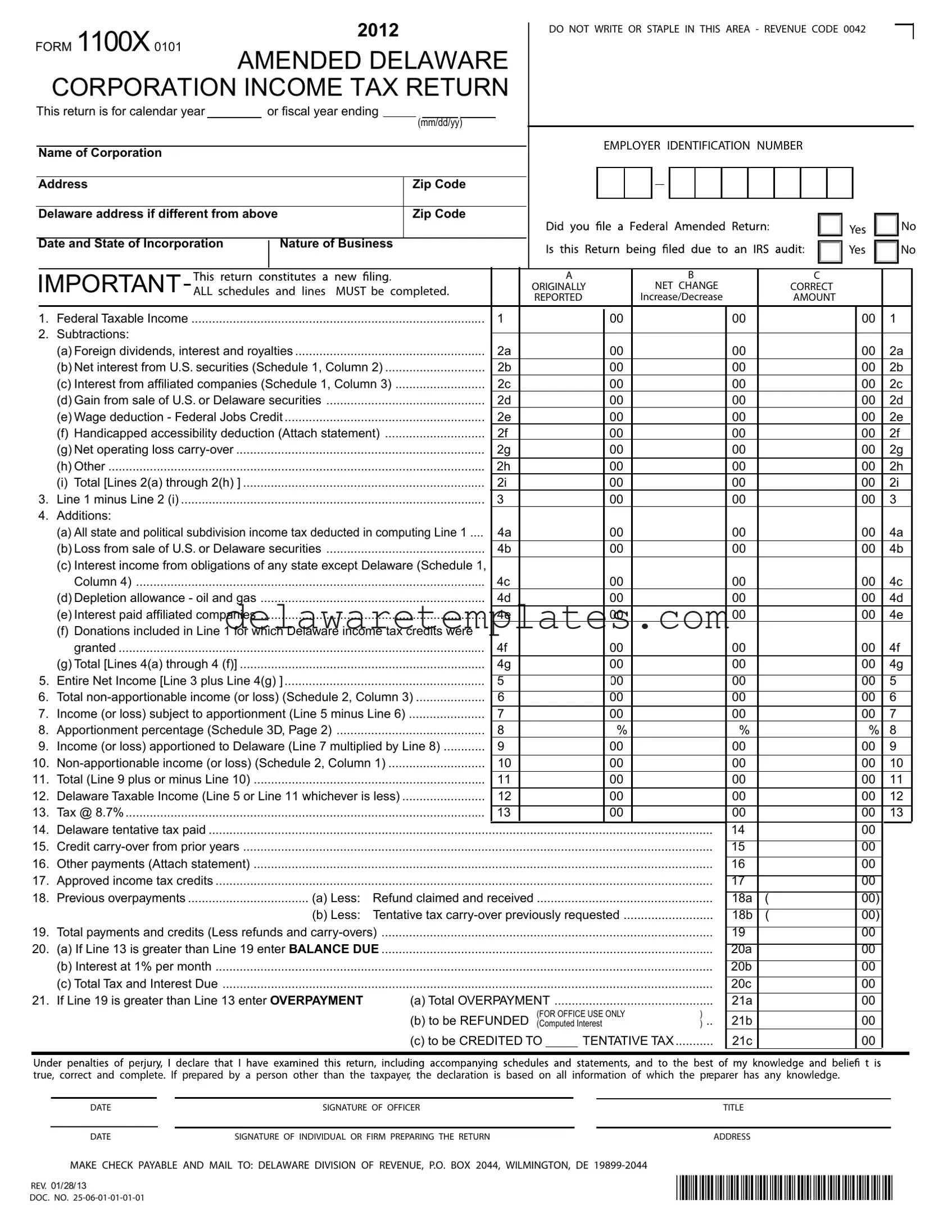 Fill a Valid Delaware 1100X Form