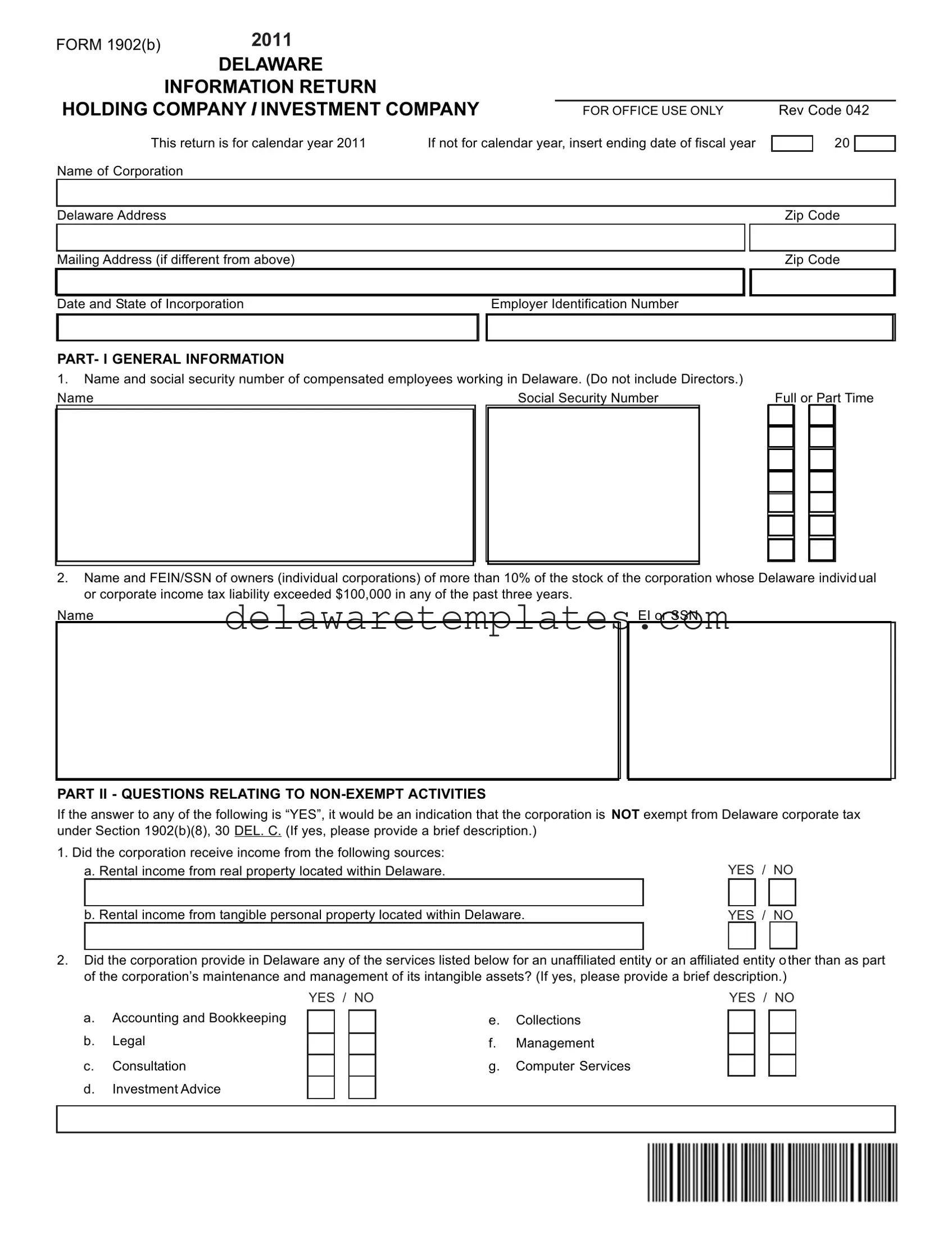 Fill a Valid Delaware 1902 B Form