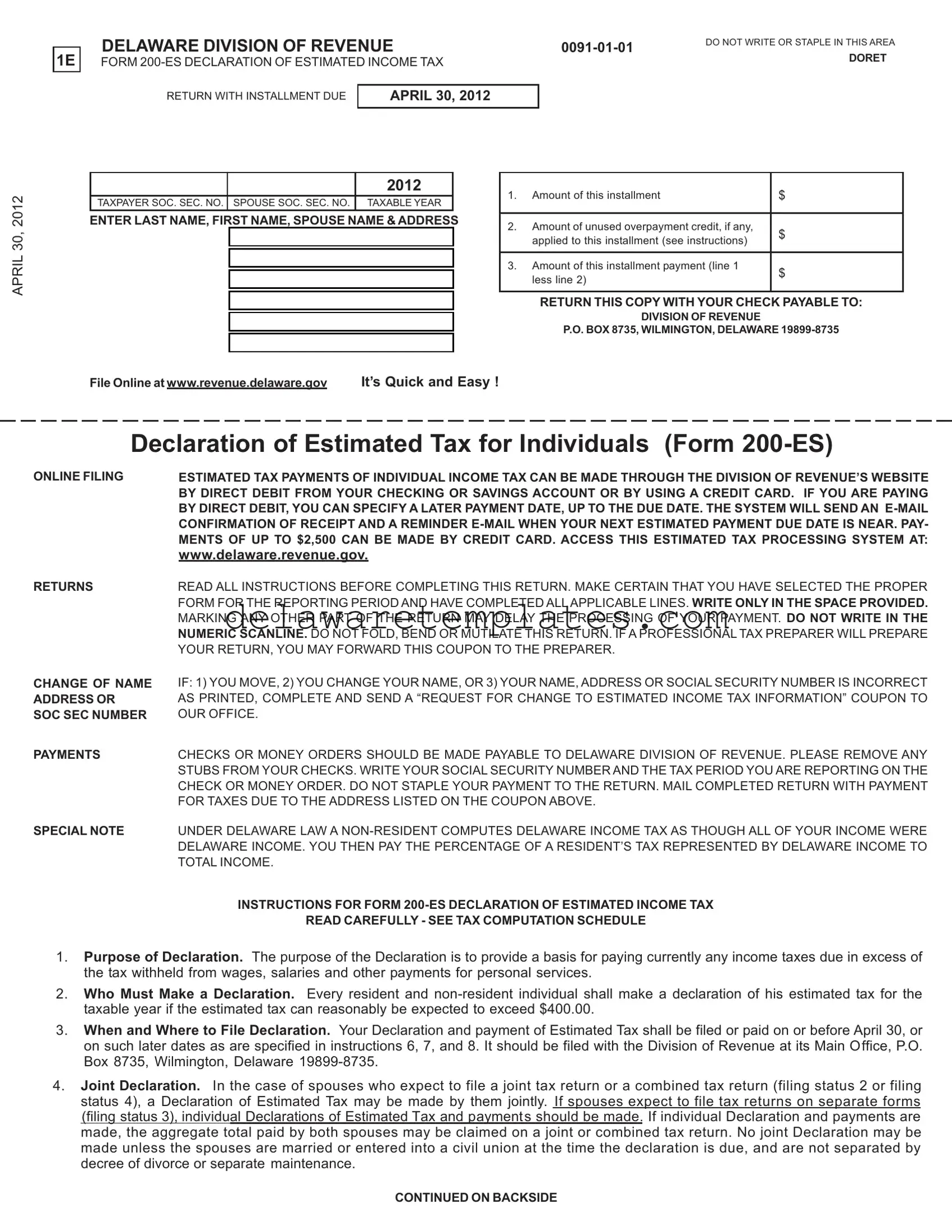 Fill a Valid Delaware 200 Es Form