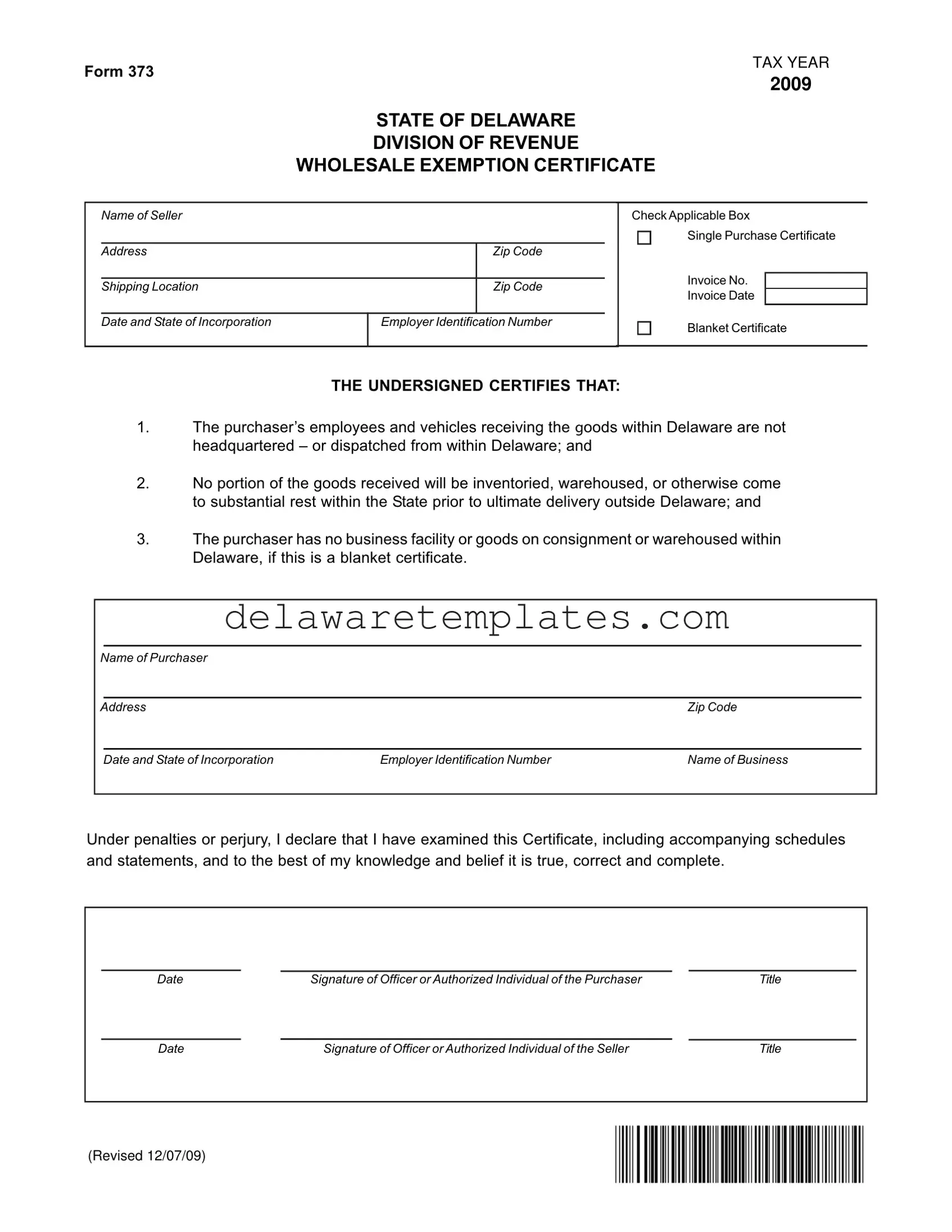 Fill a Valid Delaware 373 Form