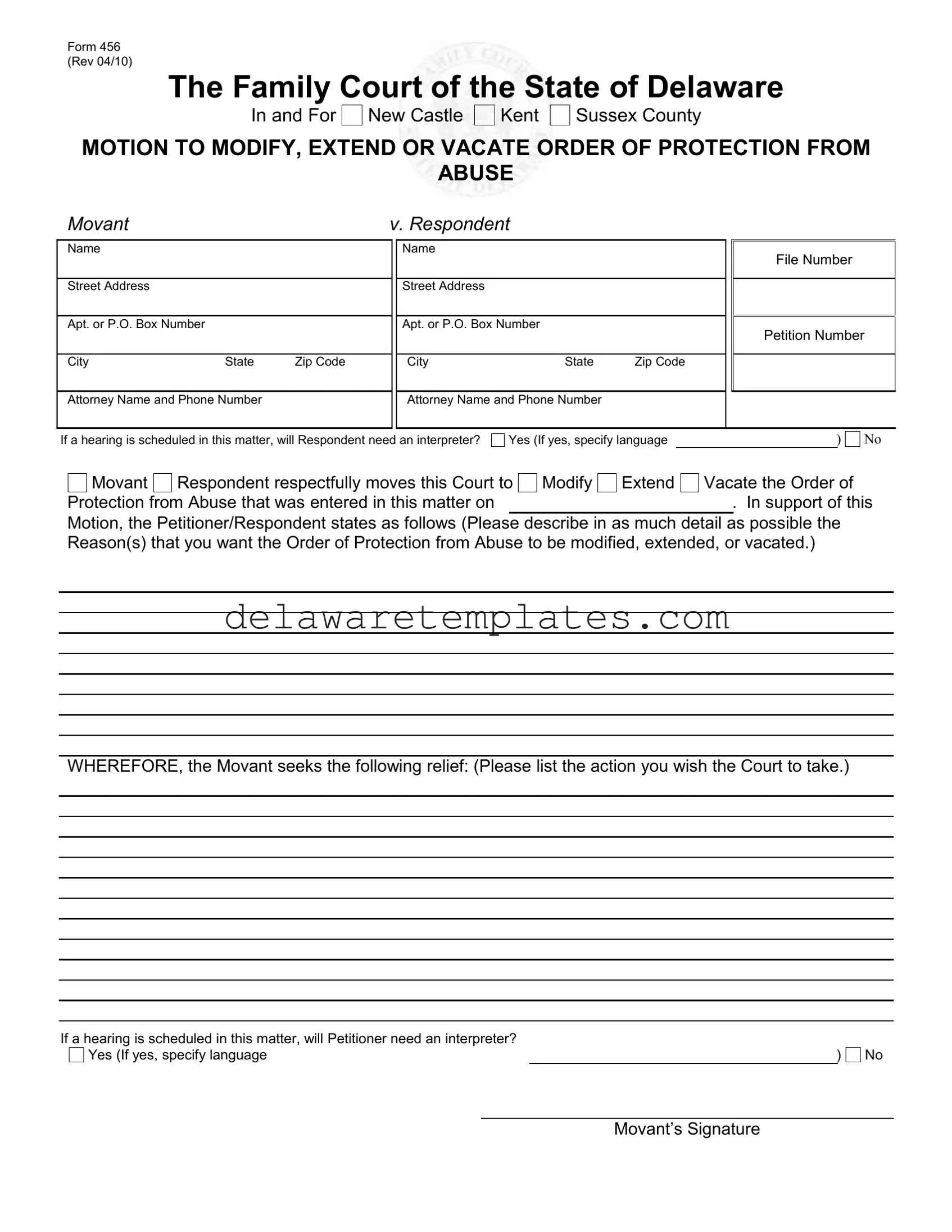 Fill a Valid Delaware 456 Form