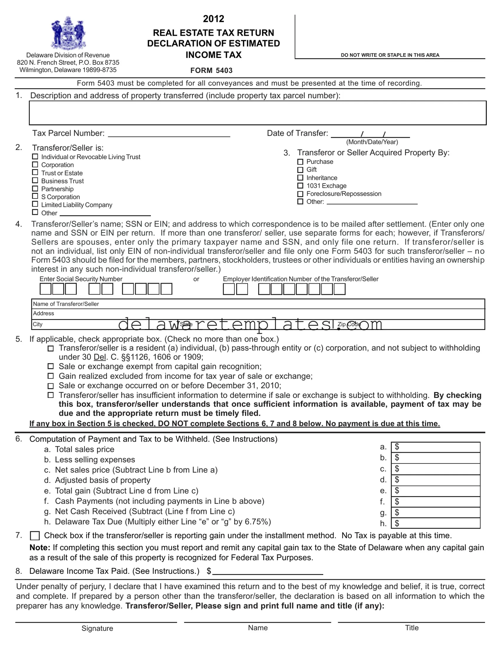 Fill a Valid Delaware 5403 Form