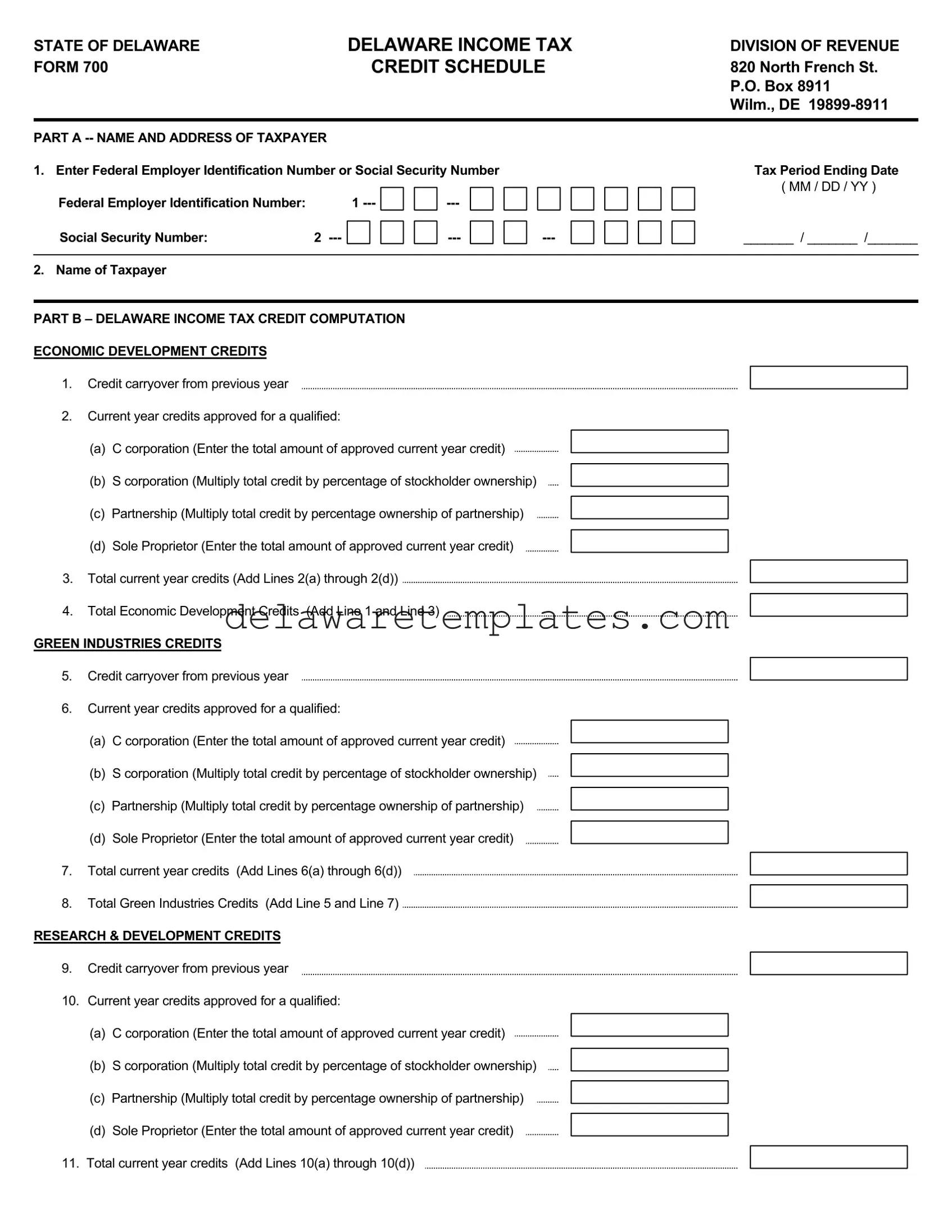Fill a Valid Delaware 700 Form