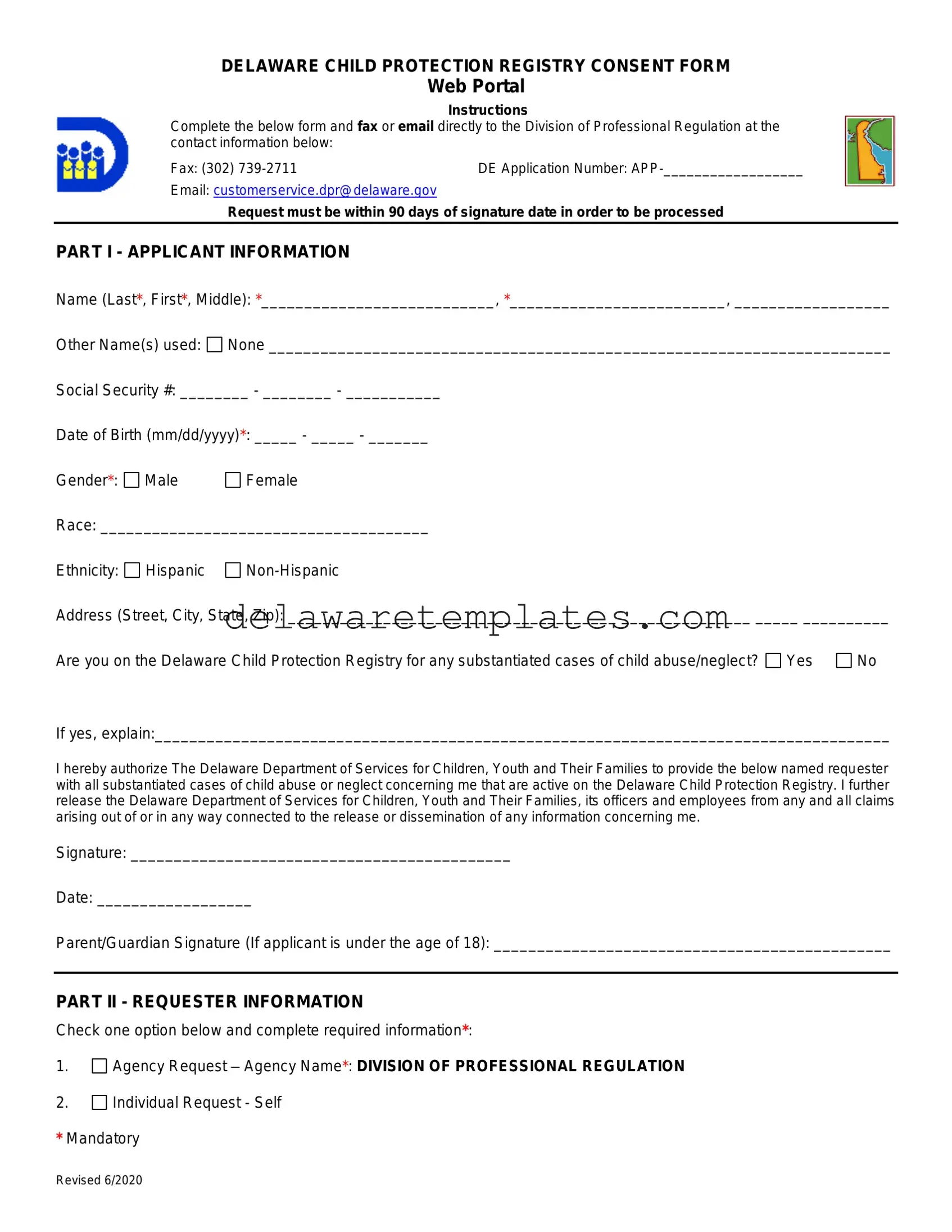Fill a Valid Delaware Child Protective Registry Form