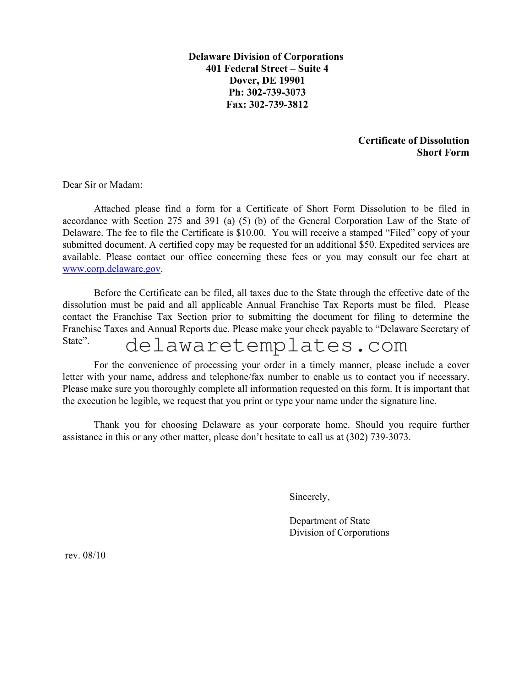 Fill a Valid Delaware Corporation Dissolution Form