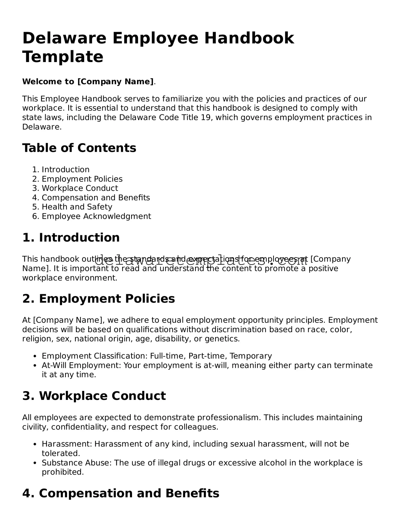 Fillable Employee Handbook Document for the State of Delaware