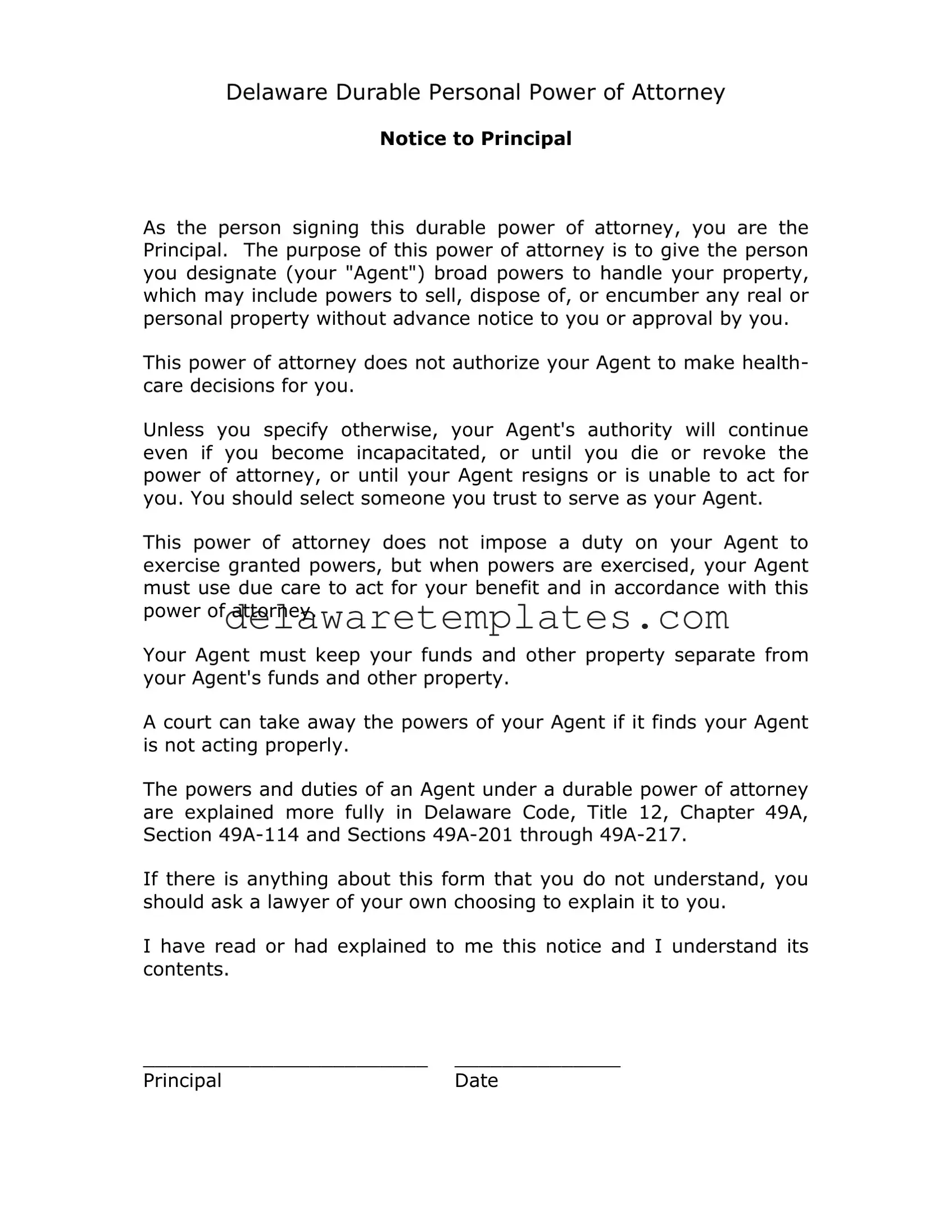 Fill a Valid Delaware Notice To Principal Form