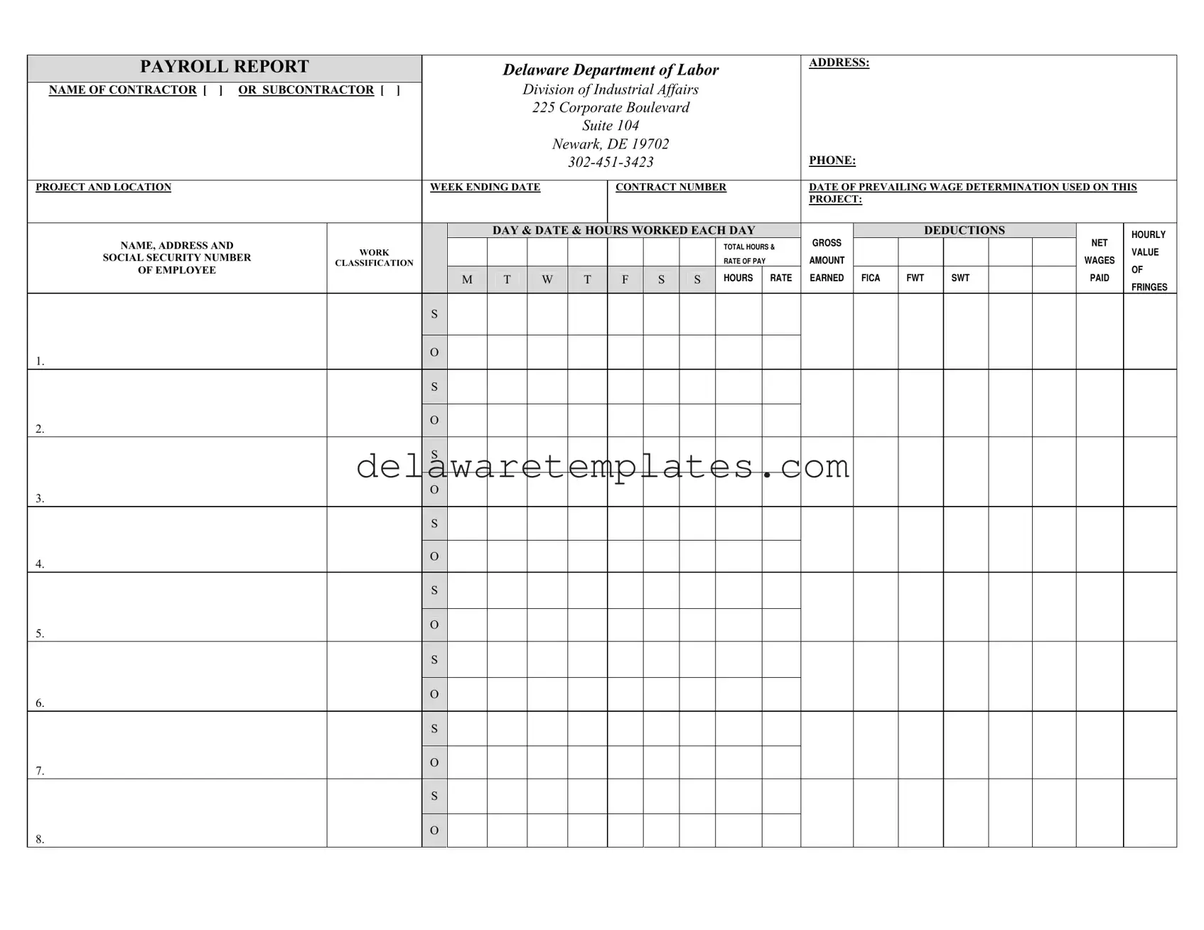 Fill a Valid Delaware Payroll Report Form