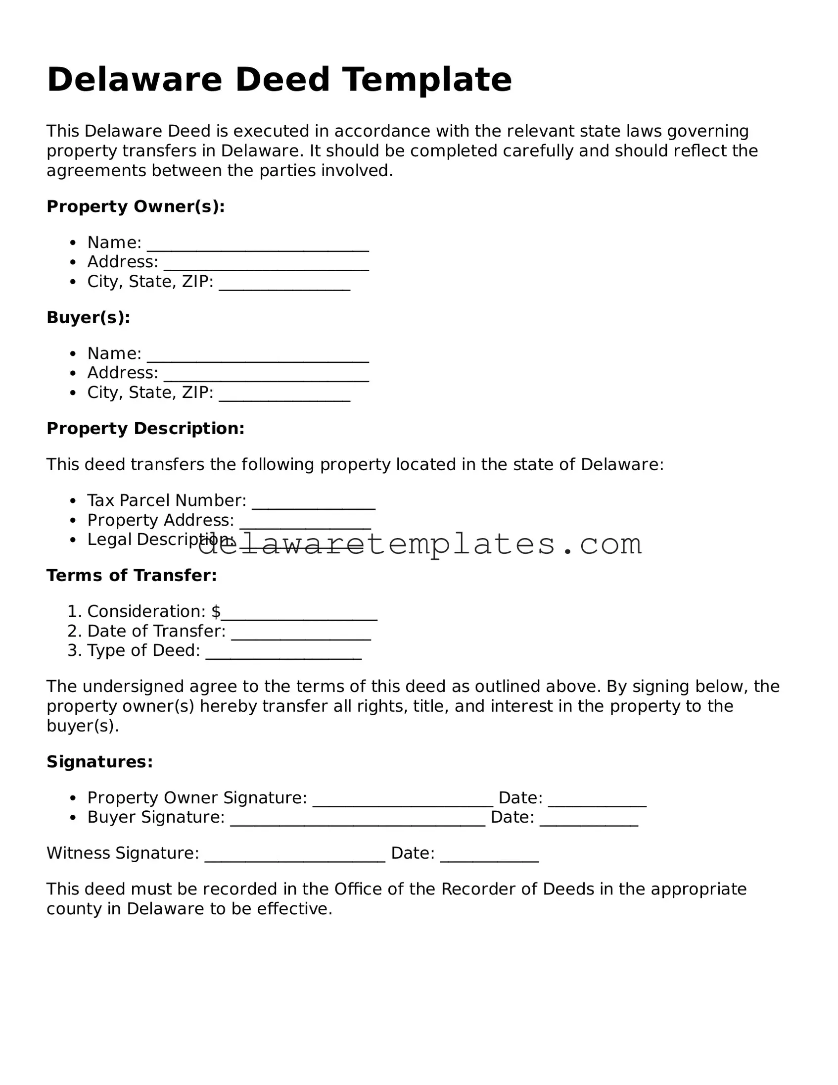 Fillable Deed Document for the State of Delaware