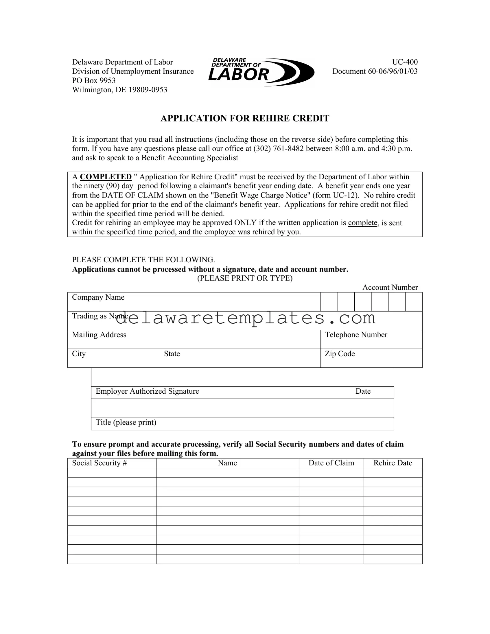 Fill a Valid Delaware Uc 400 Form