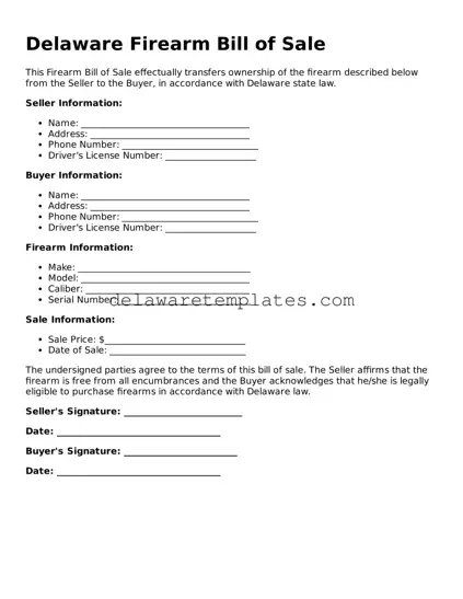 Fillable Firearm Bill of Sale Document for the State of Delaware