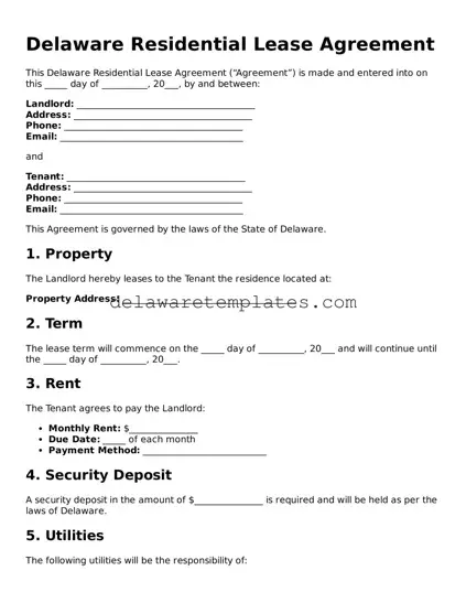 Fillable Residential Lease Agreement Document for the State of Delaware