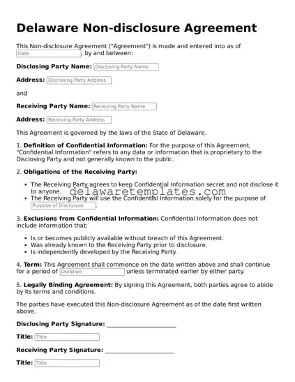 Fillable Non-disclosure Agreement Document for the State of Delaware