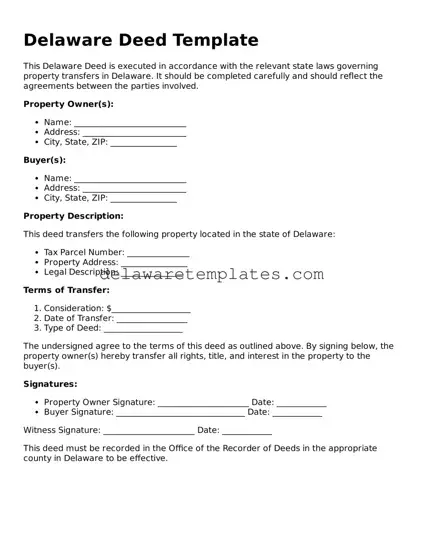 Fillable Deed Document for the State of Delaware
