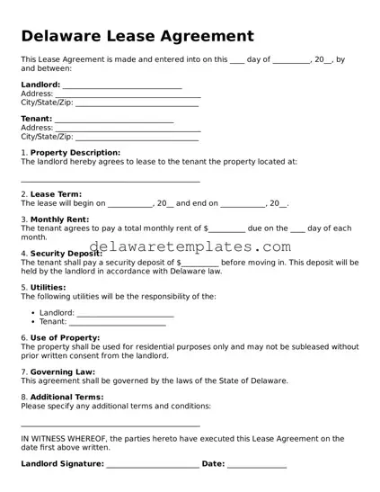 Fillable Lease Agreement Document for the State of Delaware