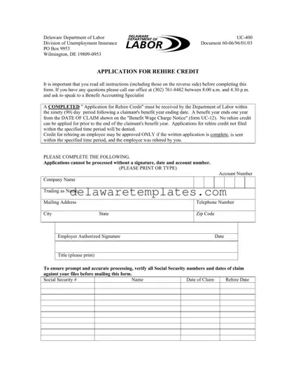 Fill a Valid Delaware Uc 400 Form